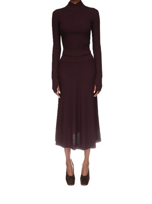 Victoria Beckham Ribbed Knit gonna Midi In Merlot Victoria Beckham | 1425KSK006803A2757 MERLOT